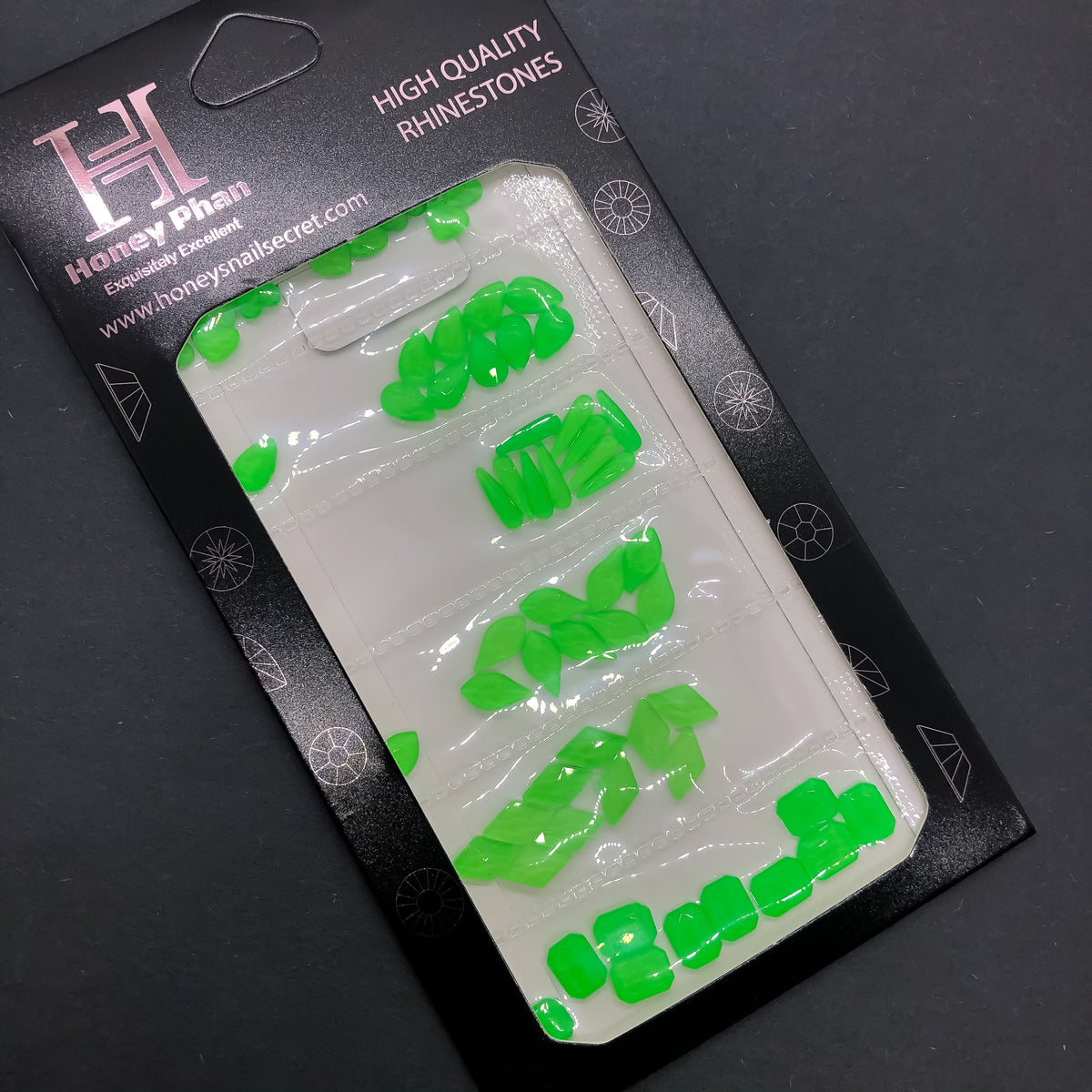 Neon Green Rhinestones 6 shapes (60 pcs/ 6 shape) -R54 – HONEY'S NAIL SECRET