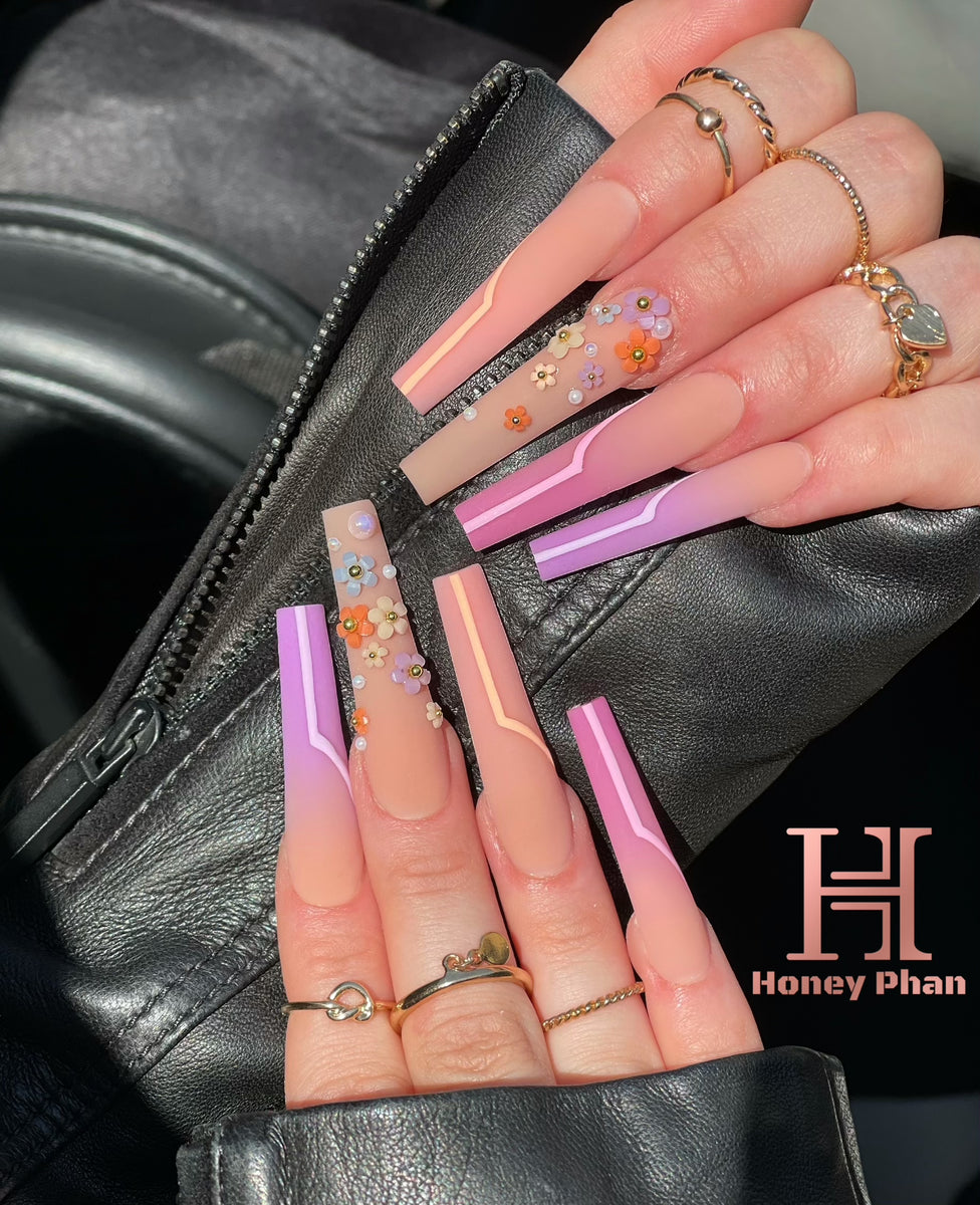 Honey's Nail Secret Supply - Flowers and Pearls Nails This year's favorite  Flowers set and pearls now available @honeysnailsecret Products used:  acrylic powder HP185, flowerd set - 42, rhinestones adhesive glue, pearls