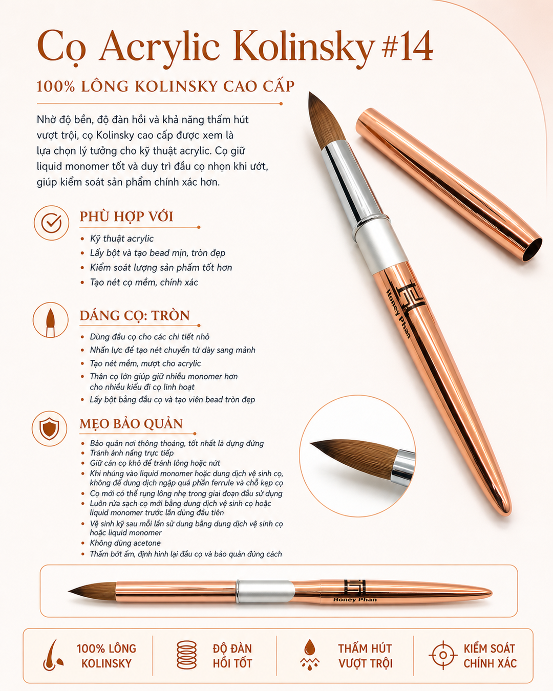 Pro Acrylic Kolinsky Brush Size #14 – HONEY'S NAIL SECRET