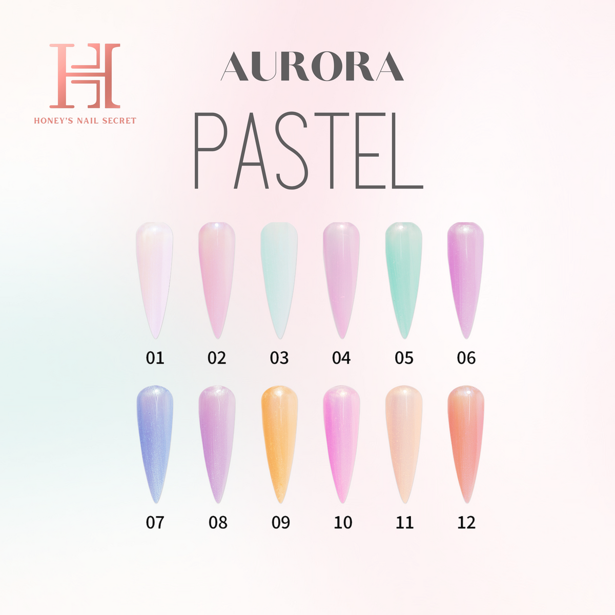 AURORA PASTEL GEL COLLECTION 12 COLORS HONEY'S NAIL SECRET